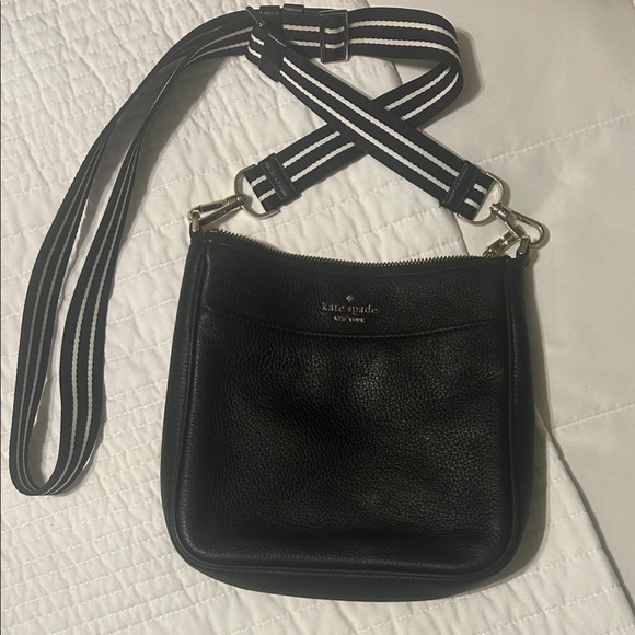 kate spade Handbags - Kate Spade Black Crossbody Bag with Striped Strap